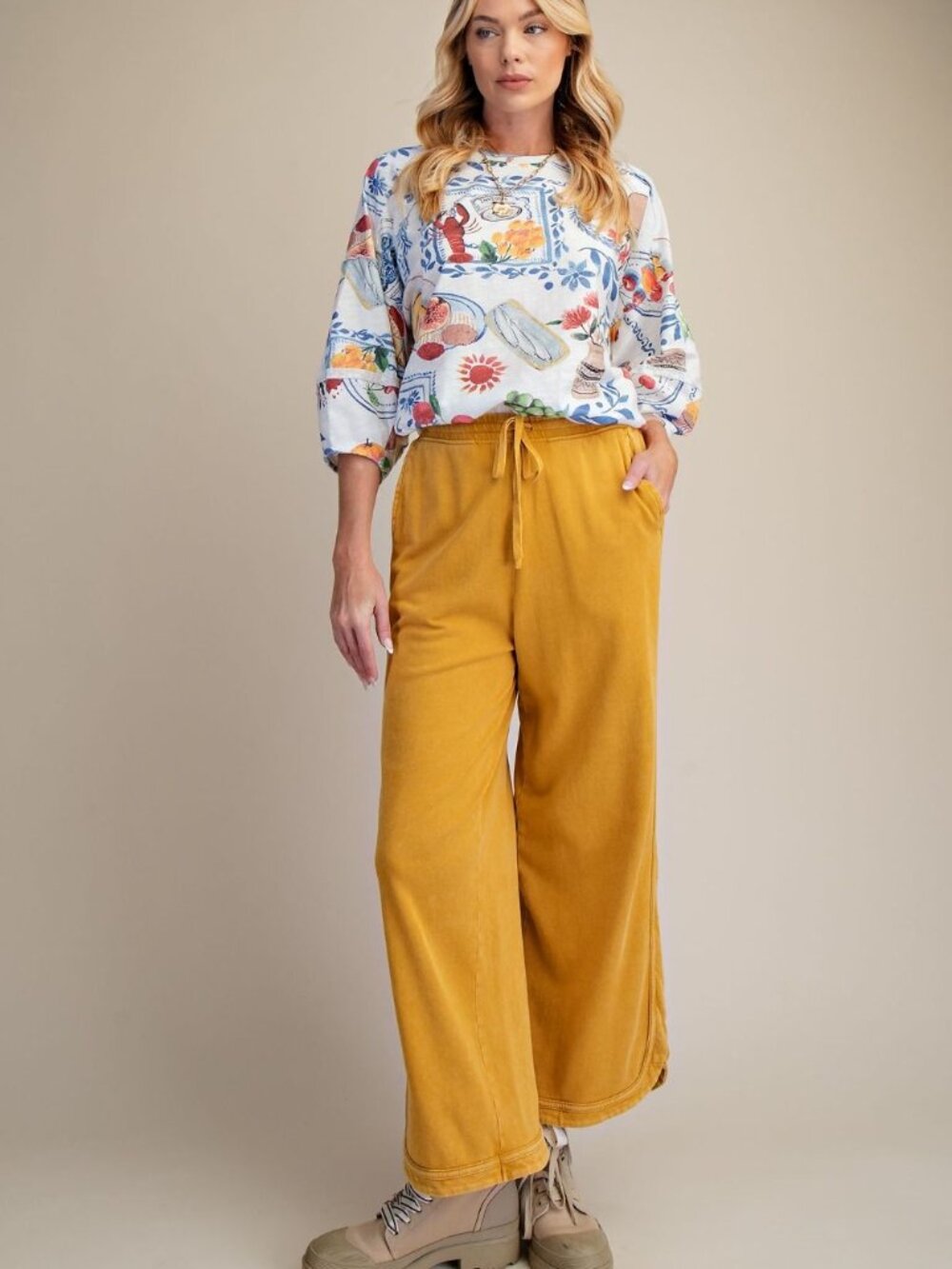 EASEL MINERAL WASHED TERRY KNIT PANTS 100% COTTON